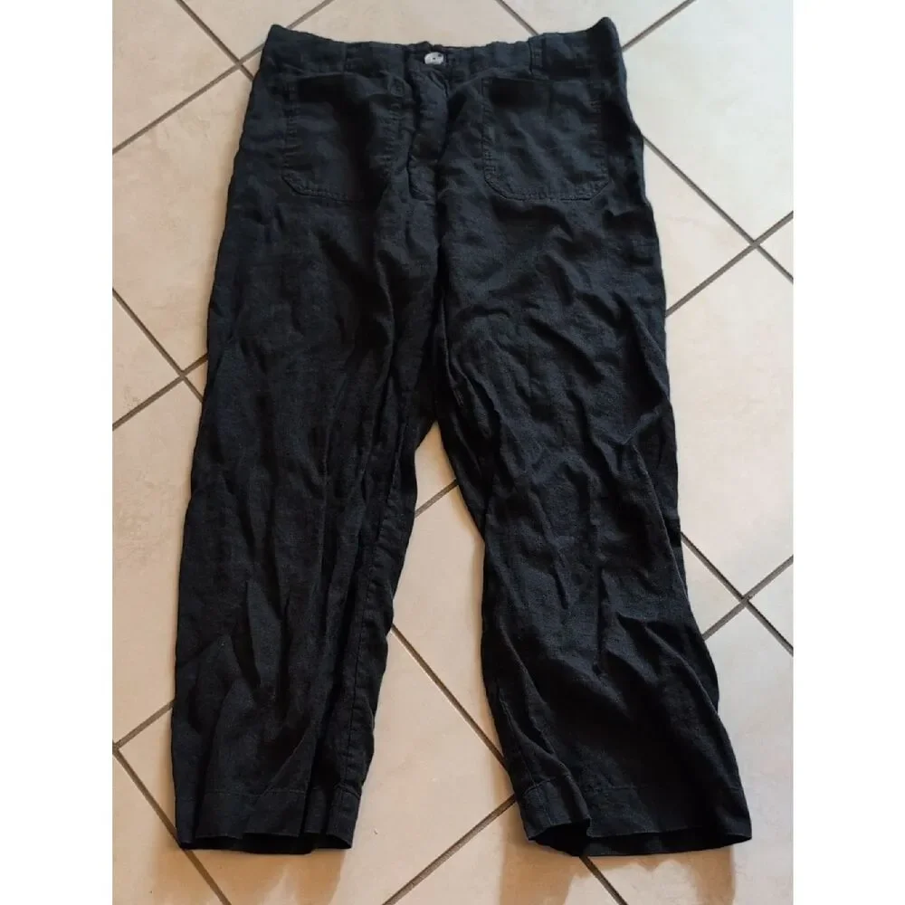 Quince 100% European Linen Patch Pocket Wide Leg Pants Black Size 16